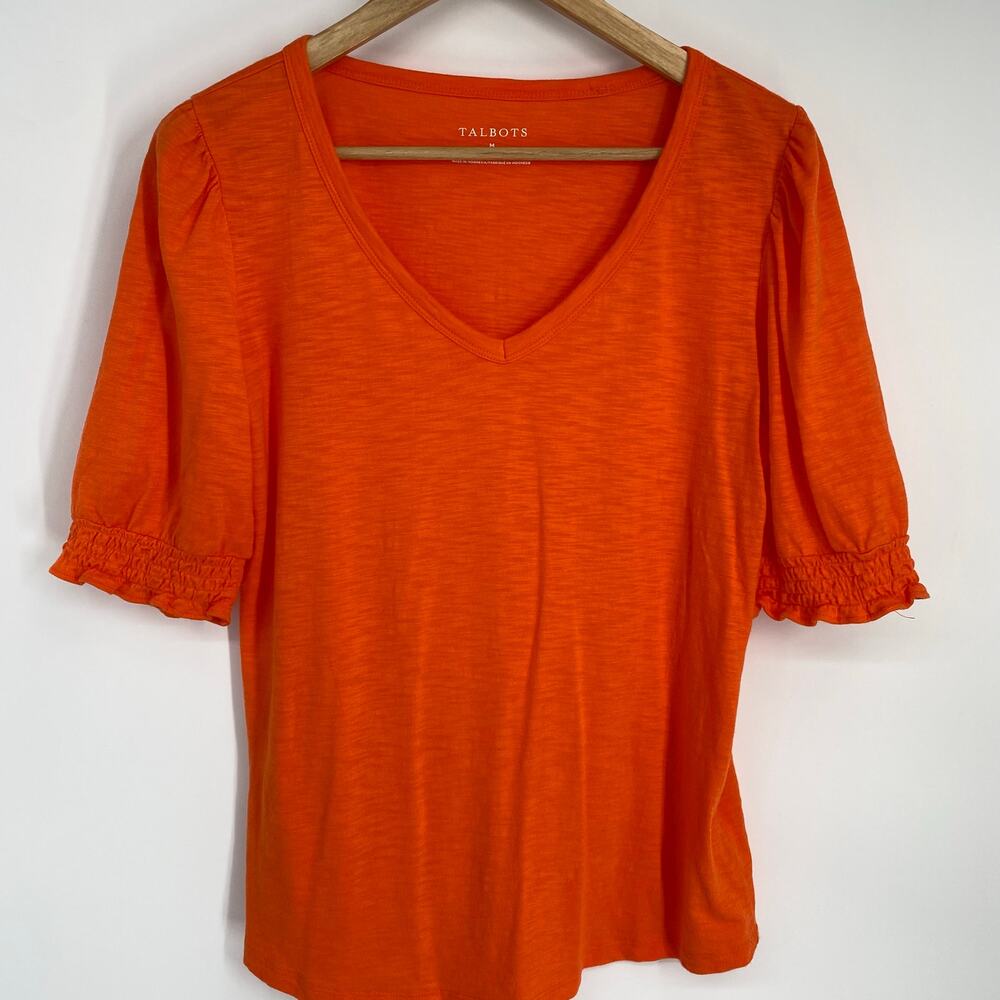 Talbots Top Women’s‎ Medium Orange V-Neck Elastic Sleeve Feminine TradMom